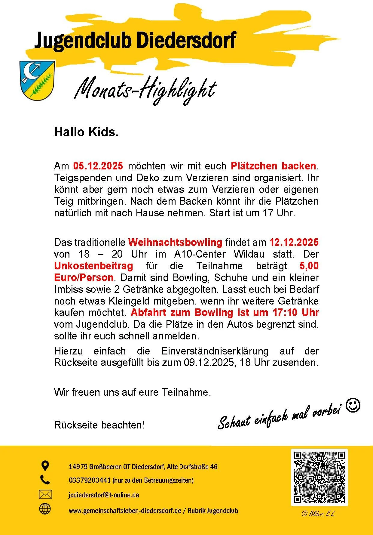Flyer Jugendclub Diedersdorf Dezember 2025