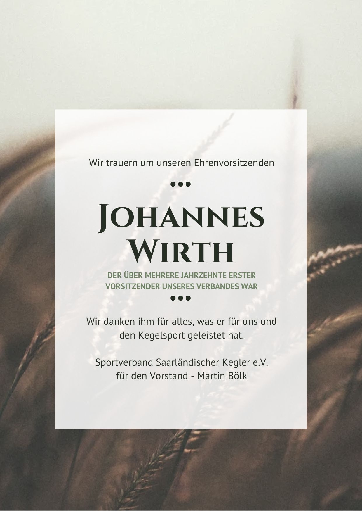 Todesanzeige Johannes Wirth