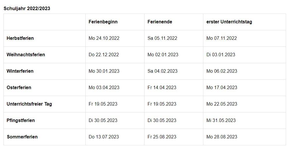 Schulferien 2022 - 2023