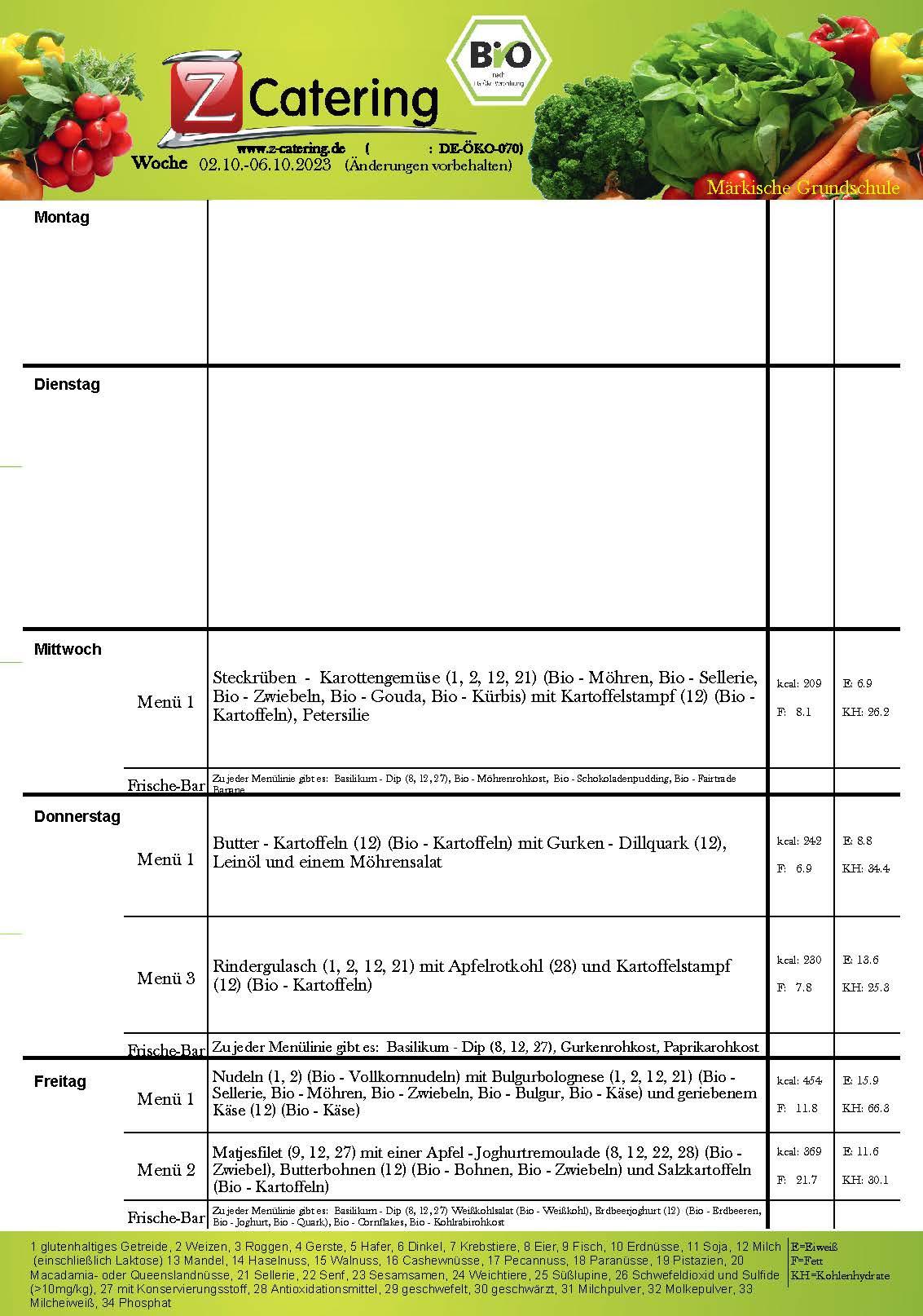 Speiseplan -  Kalenderwoche 40