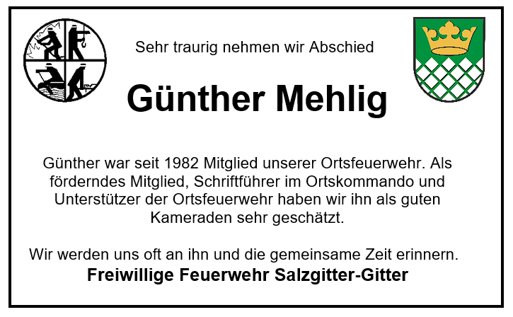 Traueranzeige Günther Mehlig