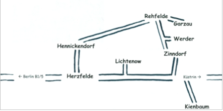 Lageplan der Dörfer zur Kirchengemeinde Herzfelde-Rehfelde