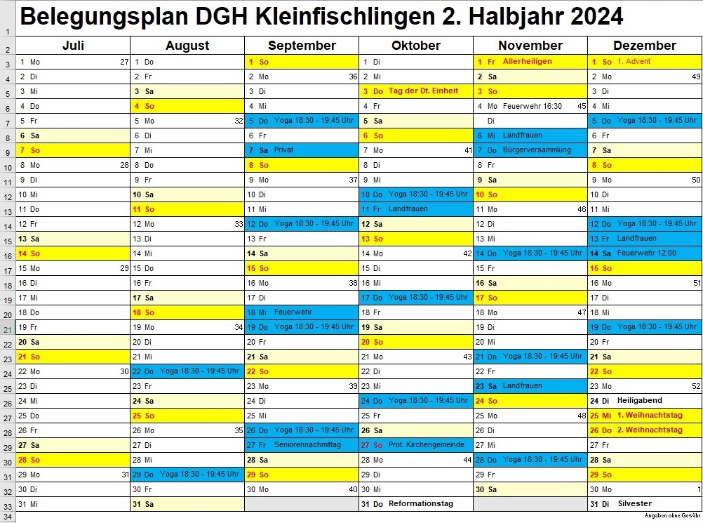 DGH Belegungsplan 2. Halbjahr 2024