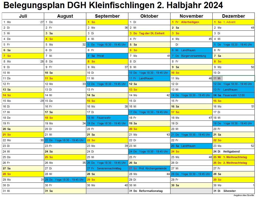 DGH Belegungsplan 2. Halbjahr 2024