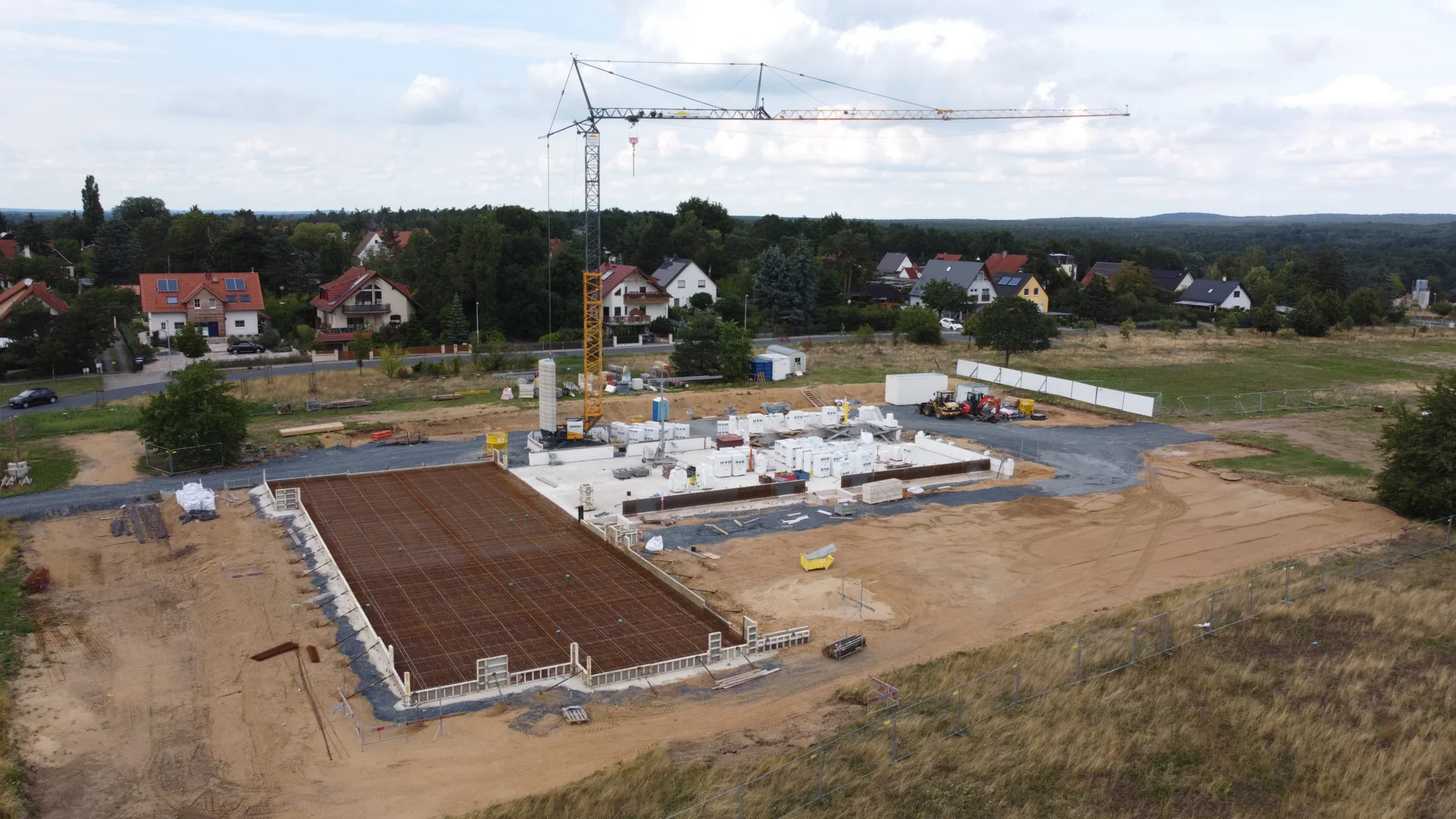 Luftbild der Arbeiten an der Bodenplatte