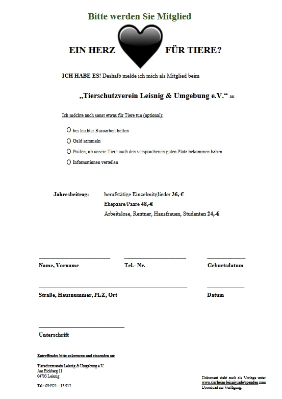 Formular Mitglied werden