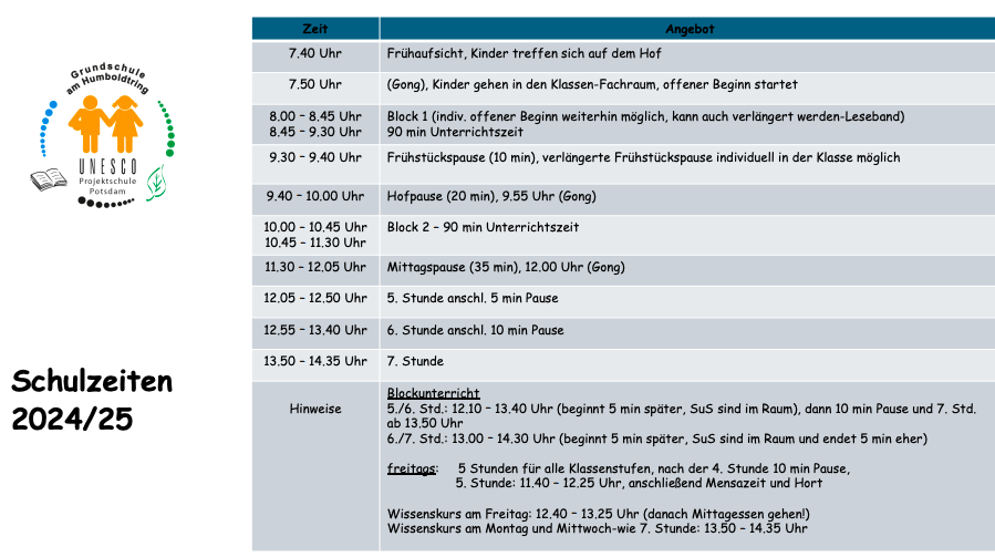 Schulzeiten 24/25
