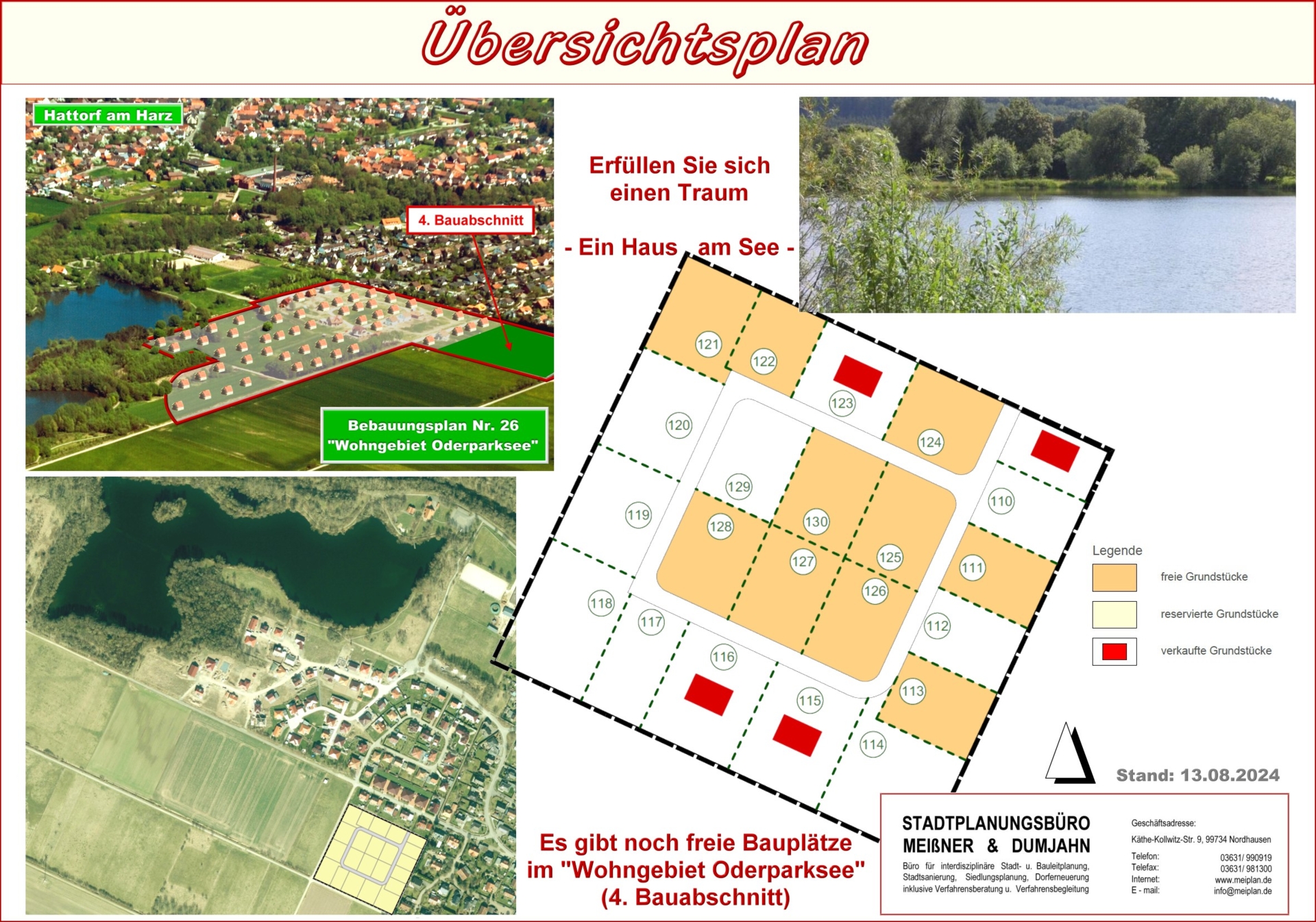 Übersichtsplan Baugrundstücke 4. Bauabschnitt Oderparksee Stand 13.08.2024