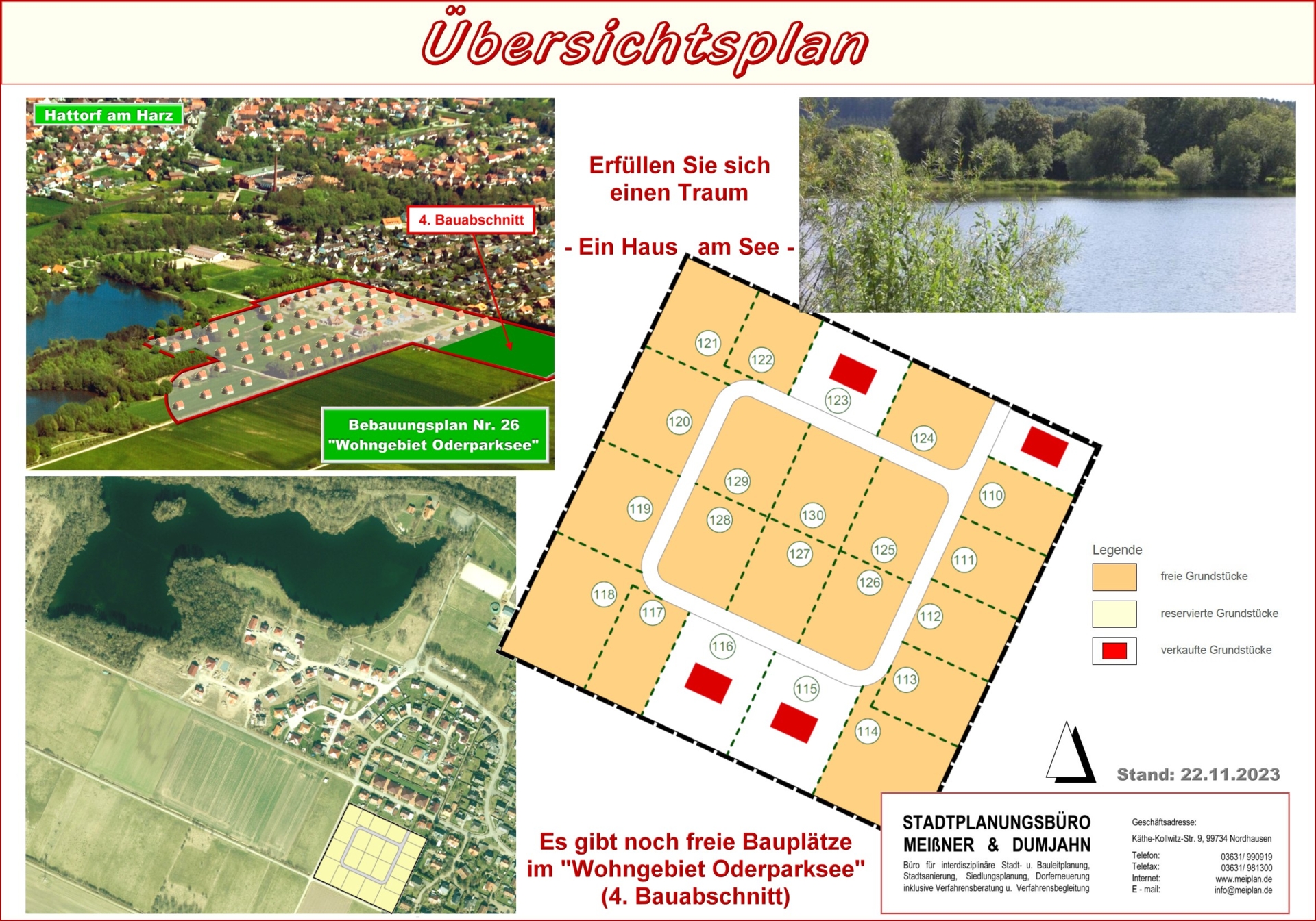 Übersichtsplan Baugrundstücke 4. Bauabschnitt Oderparksee Stand 22.11.2023