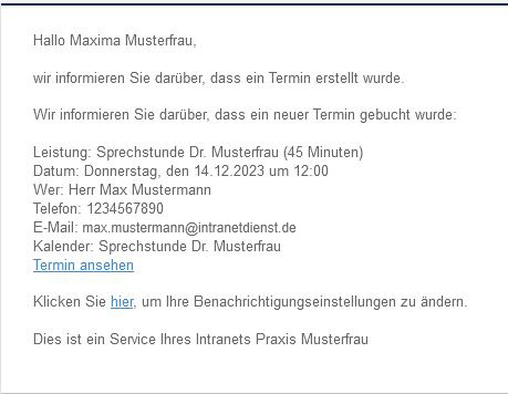 Benachrichtung an Bearbeiter für neuen Termin