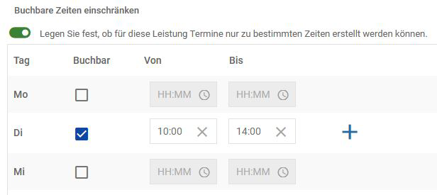 Buchbarezeiten einschränken