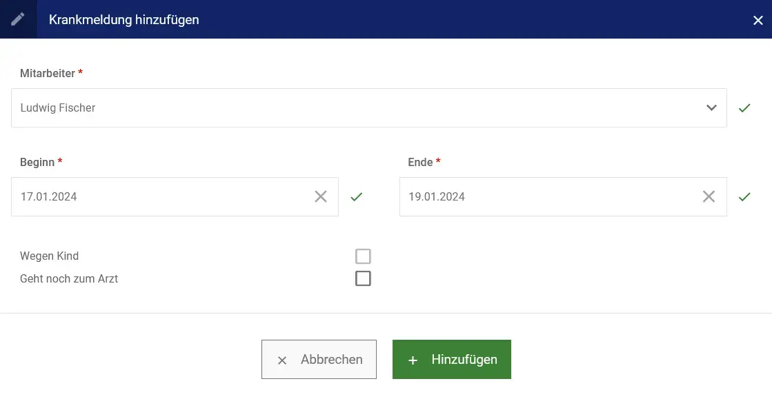 Krankmeldung hinzufügen