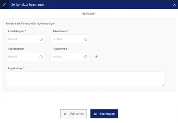 Zeitkorrektur beantragen