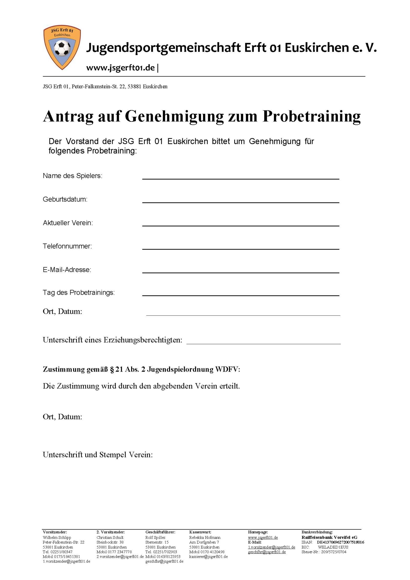 Antrag auf Probetraining