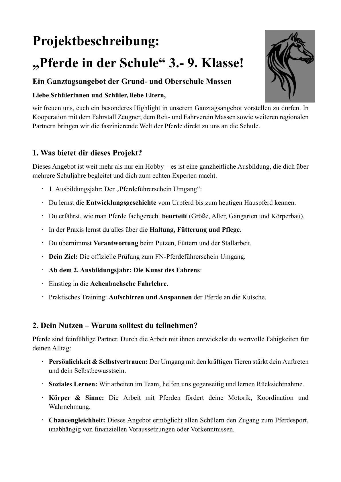 Projektbeschreibung Pferde in der Schule-1