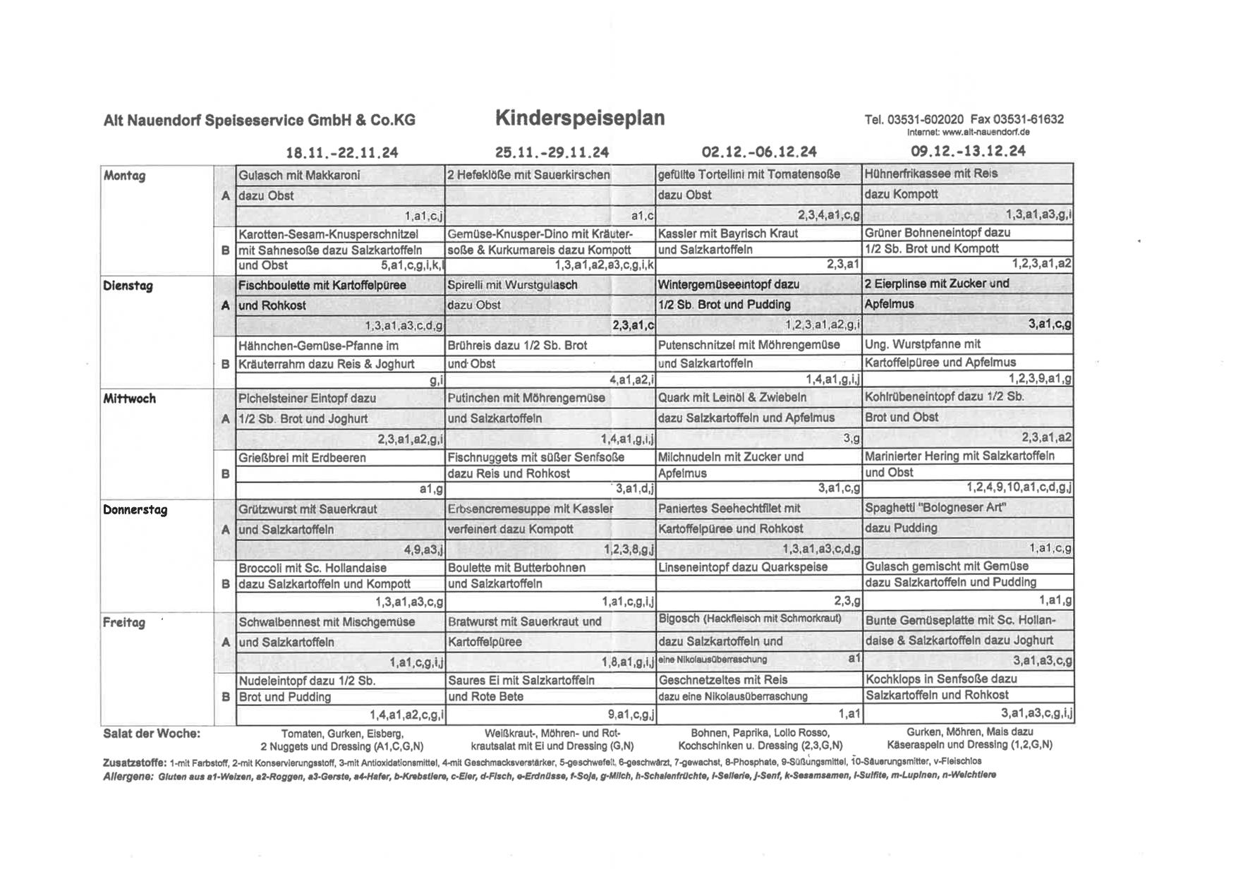 Speiseplan 18.11. - 13.12.2024