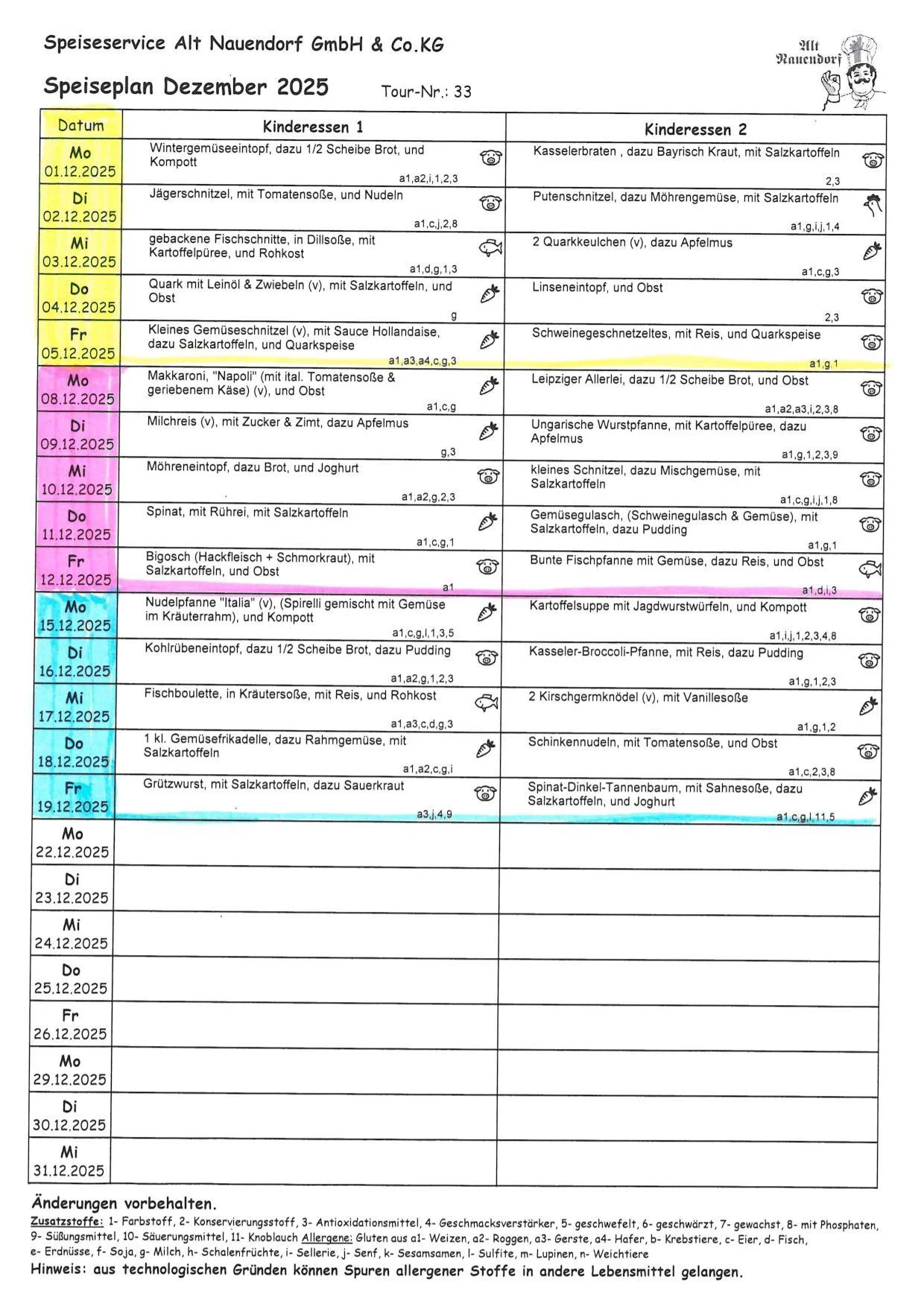 Speiseplan Dezember 2025
