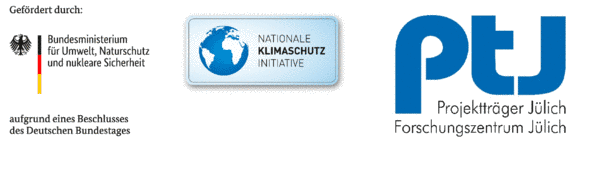Logos Bundesministerium für Umwelt, Naturschutz und nukleare Sicherheit, Nationale Klimaschutzinitiative und Projektträger Forschungszentrum