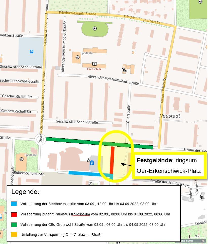 Straßenkarte zu Sperrungen im Rahmen des Lindenfestes 2022, Quelle: Stadt Lübbenau/Spreewald