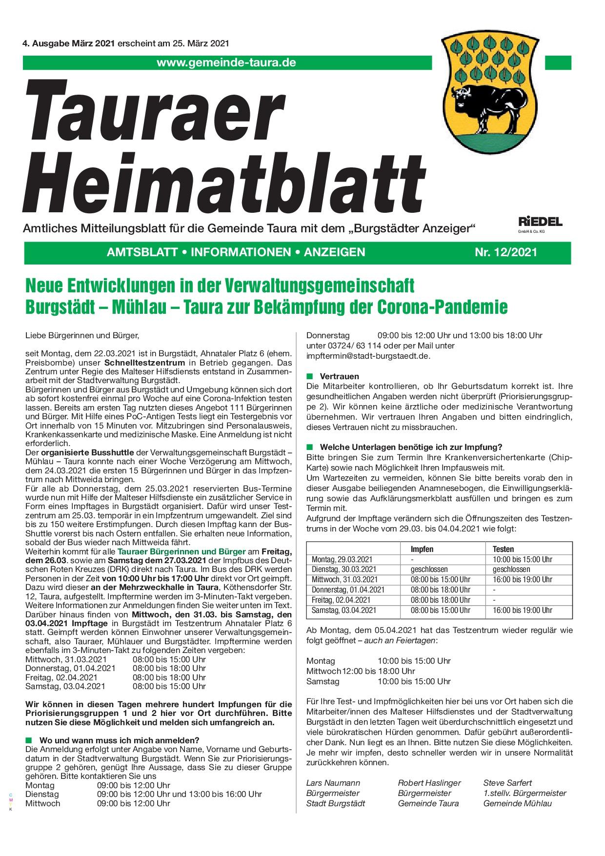 Tauraer Heimatblatt 12/2021 Tauraer Heimatblatt 12/2021