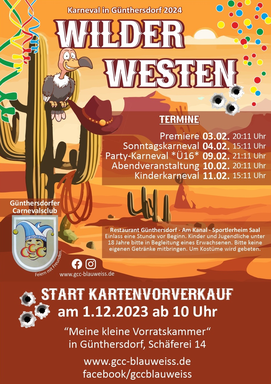 Karneval in Günthersdorf Kartenvorverkauf Wilder Westen