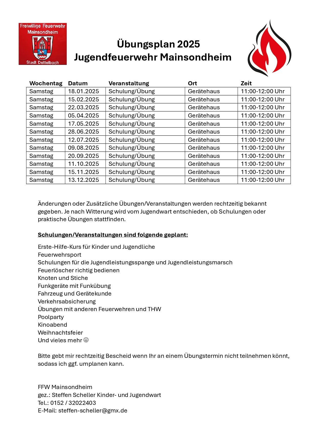 Übungsplan Jugendfeuerwehr 2025
