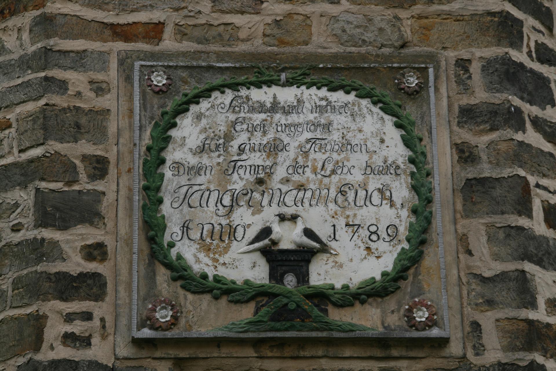 Inschrift der Tafel am Taubenturm