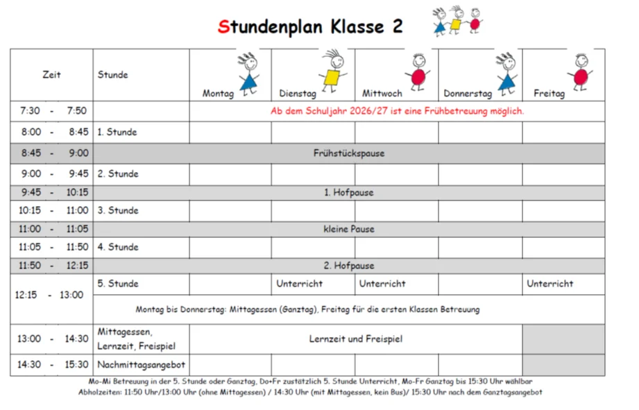 Stundenplan Klasse 2