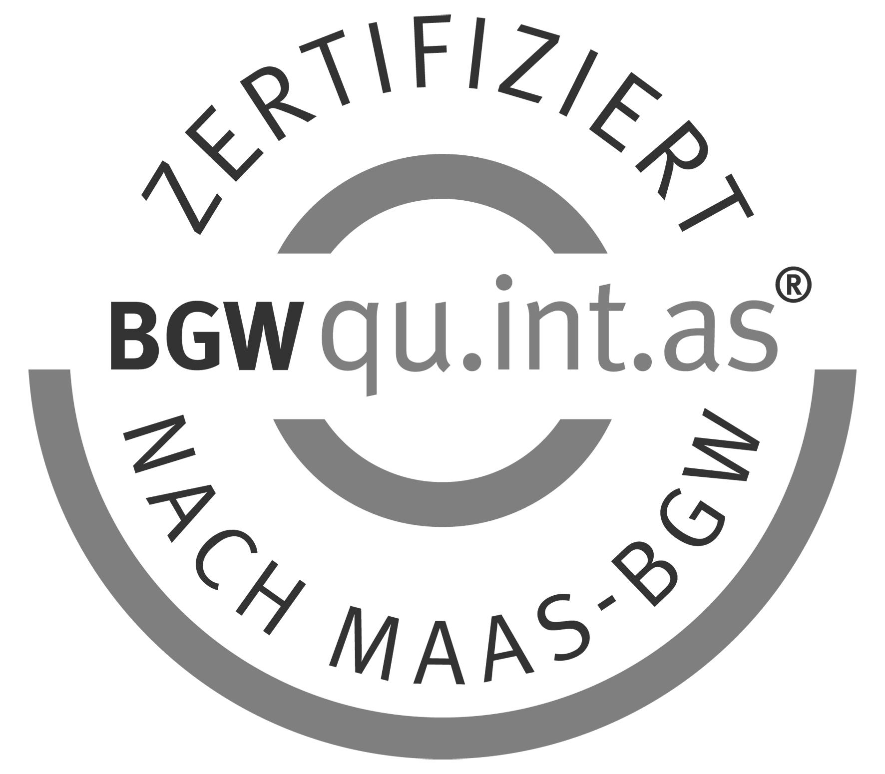Abbildung: Prüfsiegel der BGW für Arbeitsschutz und Link zu weiterführenden Informationen https://www.bgw-online.de/bgw-online-de/themen/sicher-mit-system/arbeitsschutz-mit-system