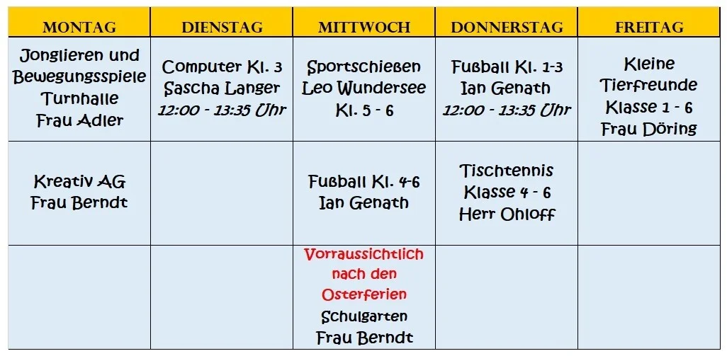 Freizeitangebote 2026/27