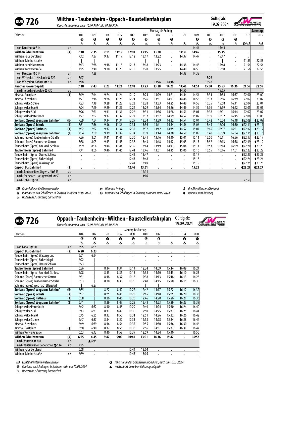 Linie 726 19.09 - 02.10.2024