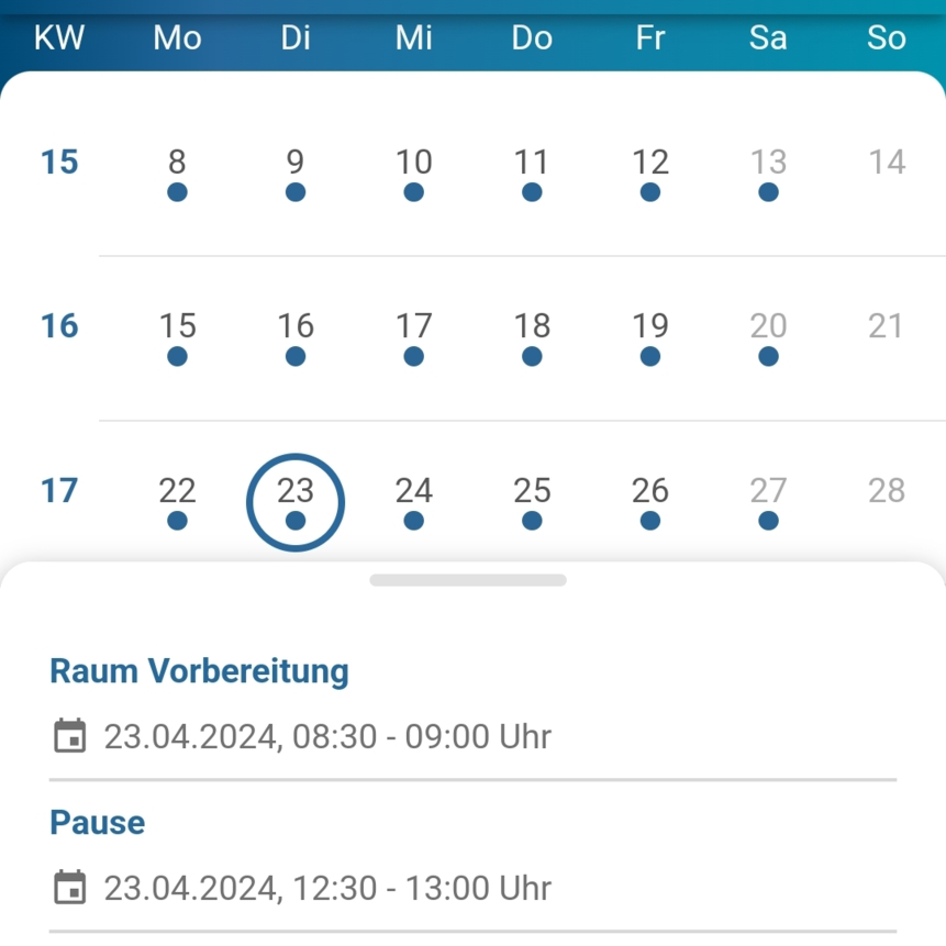 Kalender und Liste Handy quadratisch