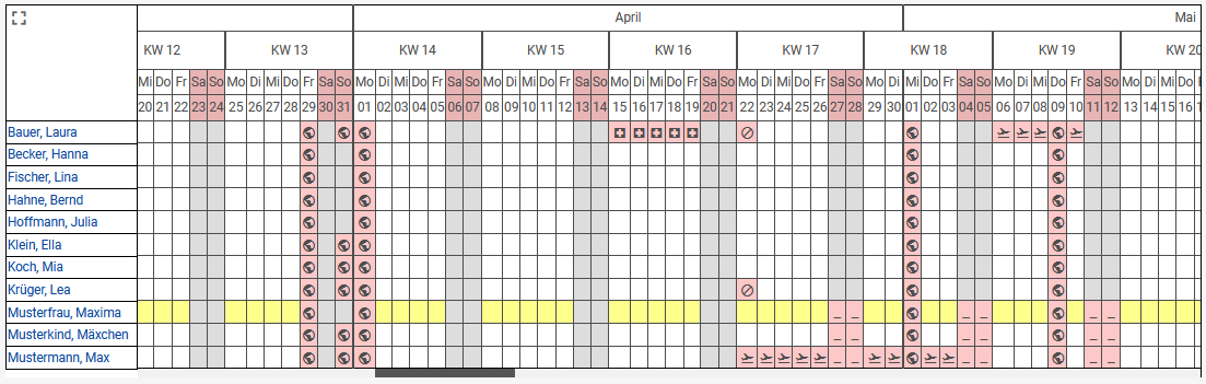 Abwesenheitsliste Screenshot