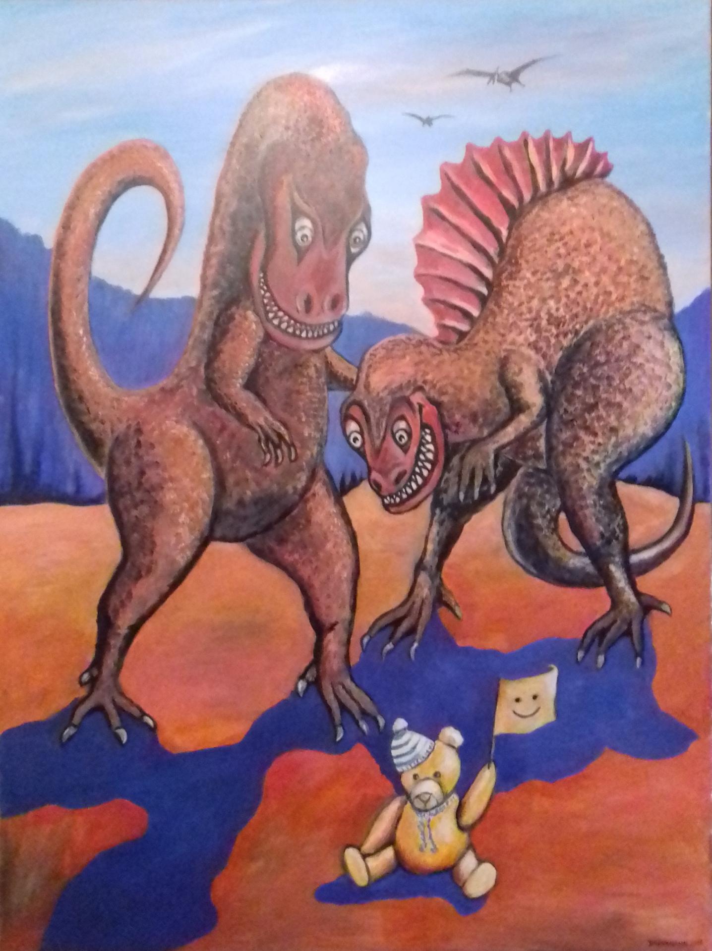 Dinos lachen sich kaputt   2018 Acryl auf Leinwand  105 x 140 cm
