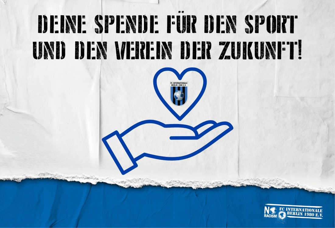 Text: Deine Spende für den Sport und den Verein der Zukunft! Symbol: Eine offene Hand mit einem Herz darüber, in dem das Inter Logo abgebildet ist.