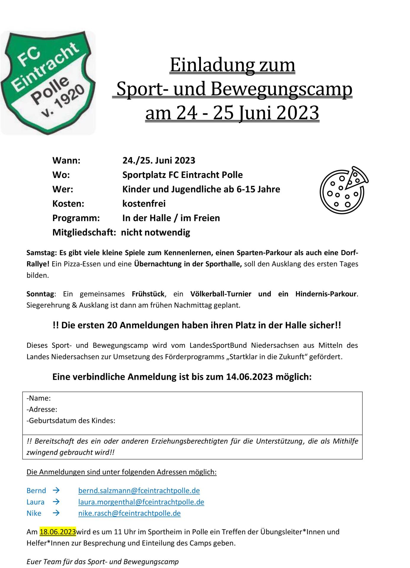 2023.05.21 FC Eintracht Polle - Einladung zum Sport- und Bewegungscamp