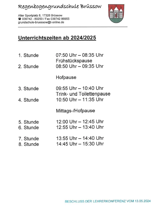 Unterrichtszeiten ab 2024/2025