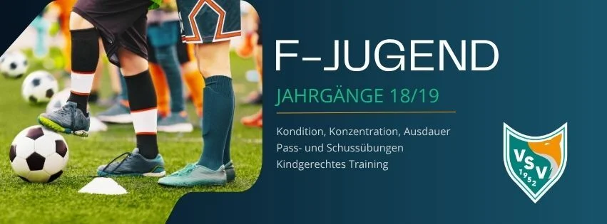 Headliner mit Bild von spielenden Kindern und der Überschrift F-Jugend, Jahrgänge 18/19