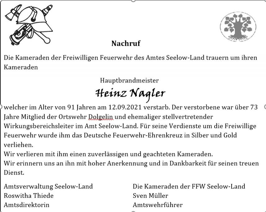 Nachruf Heinz Nagler