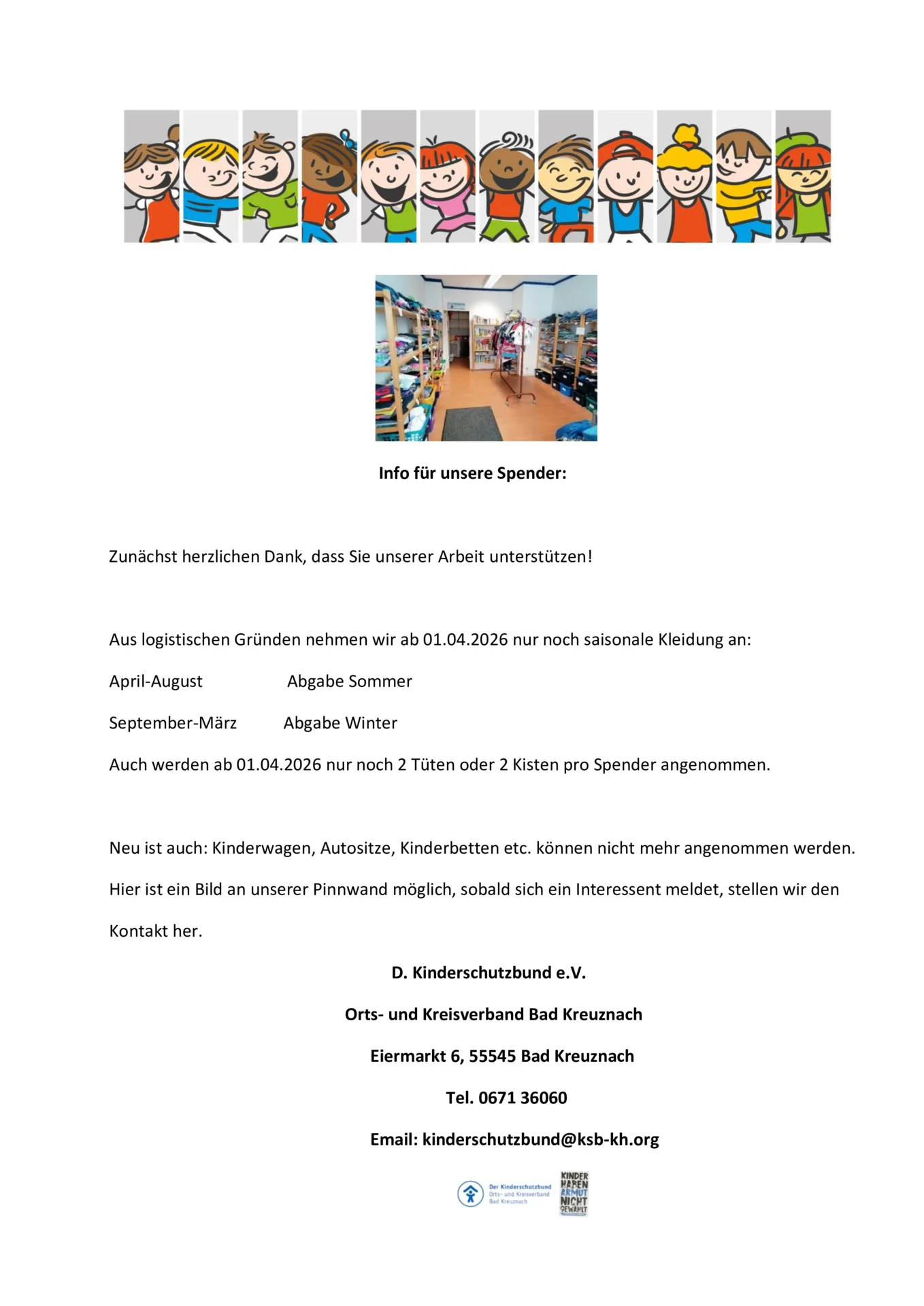 Bekanntmachung Spender ab 01.04.2026
