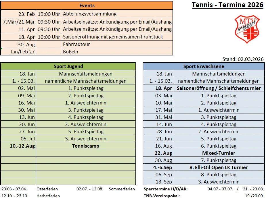 Termine Tennis 2026