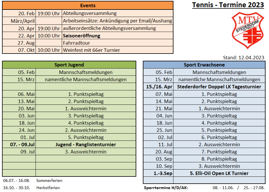 Tennis Termine 2023