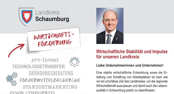 Bild das einen Teil des Titel des Flyers Wirtschaftsförderung zeigt