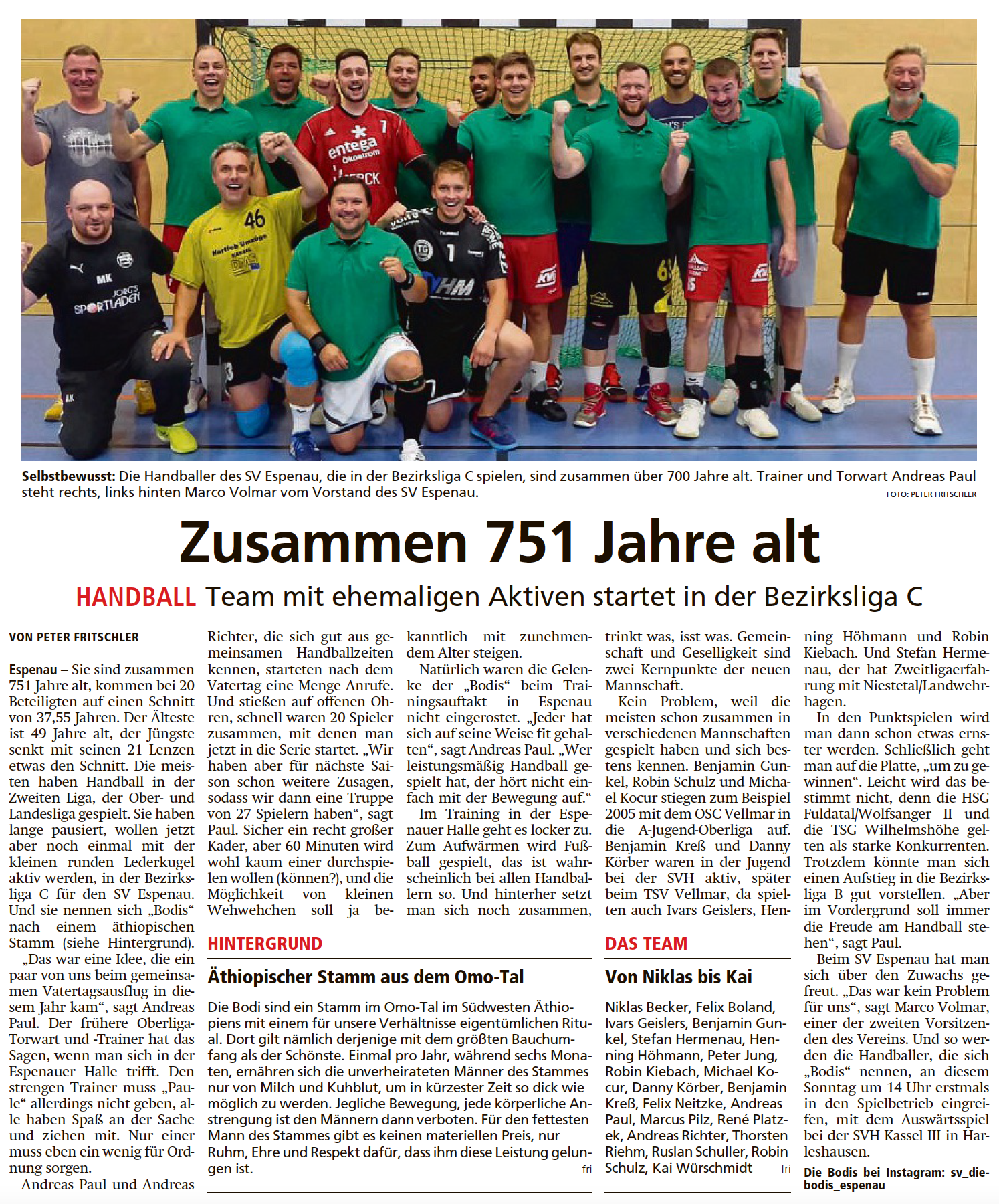 Zeitungsartikel über Handball SV Espenau