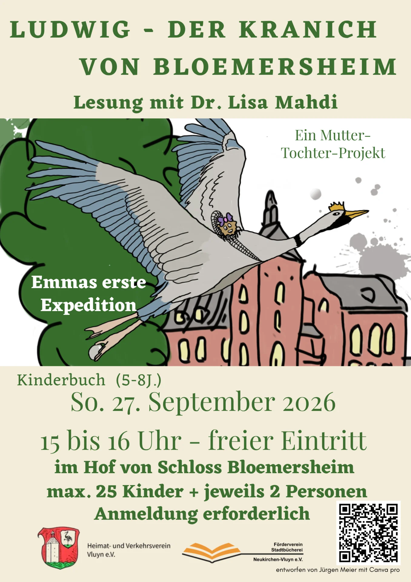 Plakat Einladung Kinderbuchlesung Schloss Bloemersheim