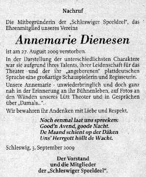 Annemarie Dienesen Abschied
