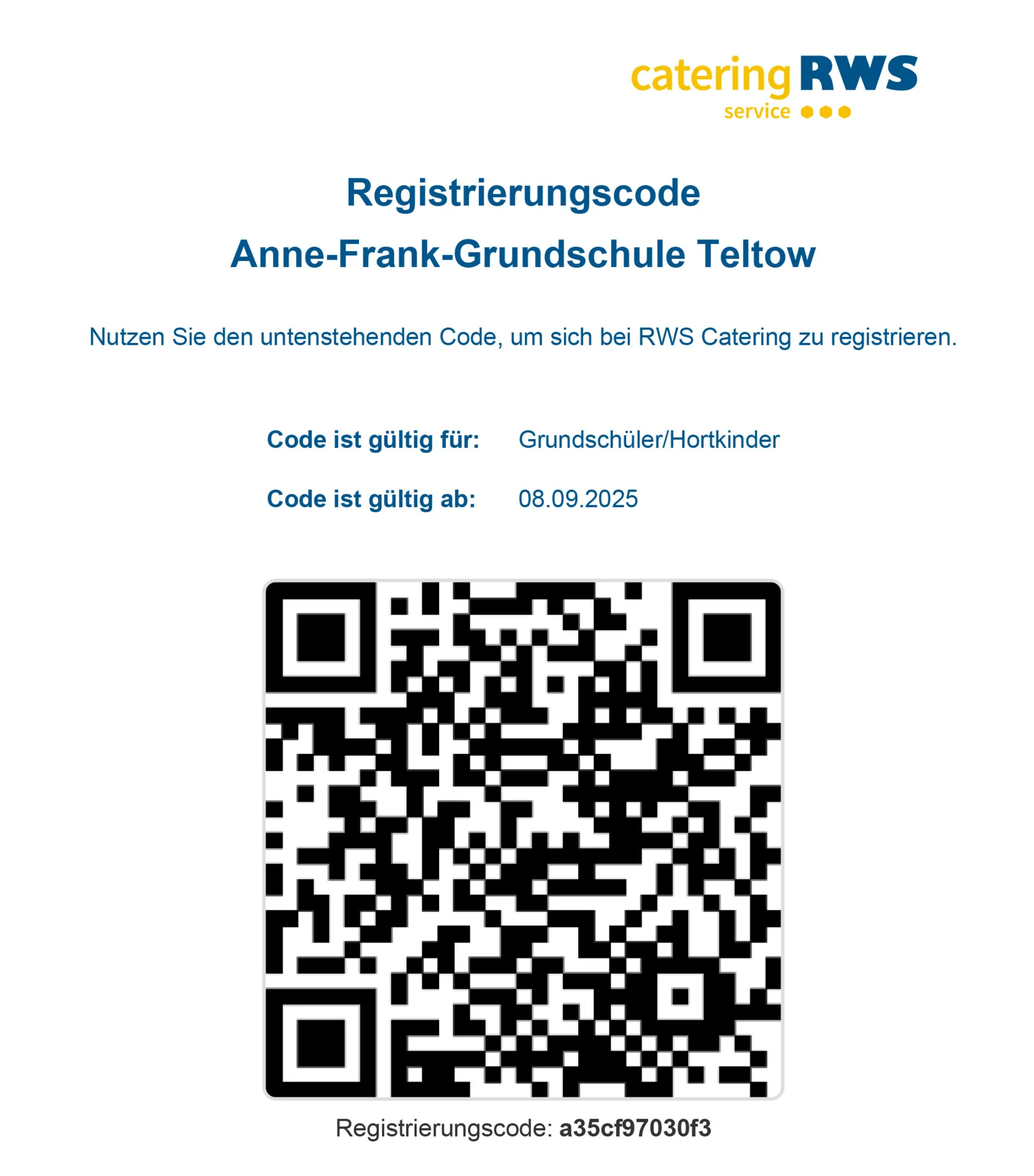 Registrierungscode Anne-Frank Grundschule