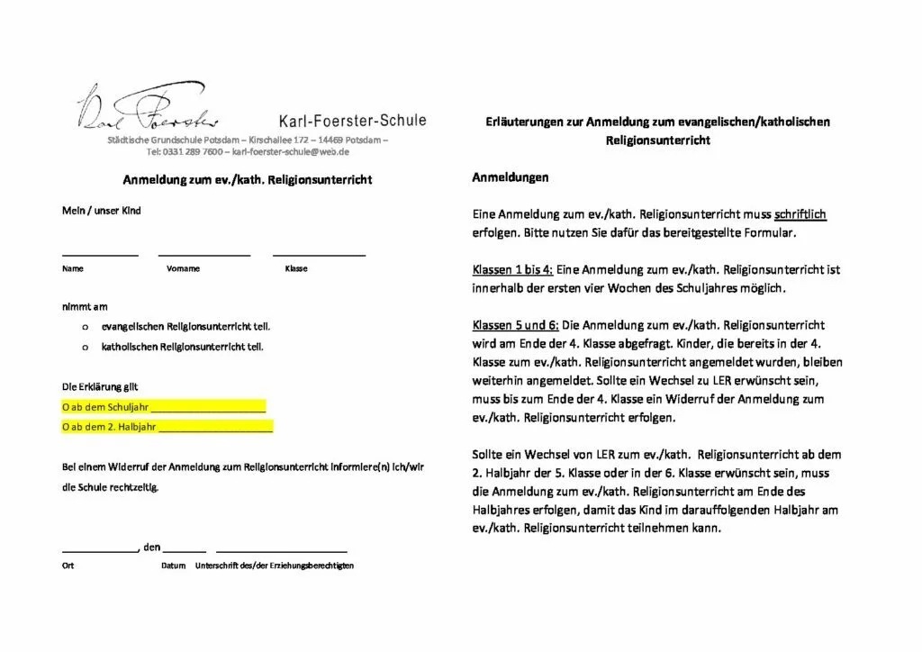 Anmeldung Religion