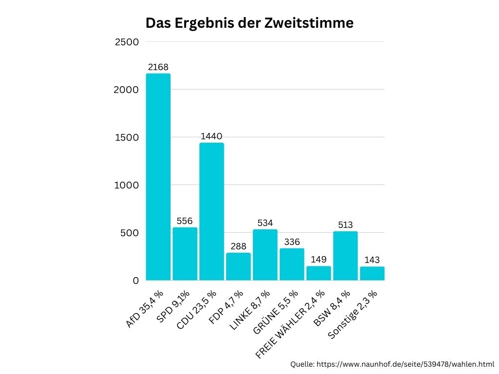 Diagramm Zweitstimmen Bundestagswahl 2025 - Naunhof