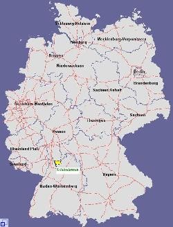 BRD-Karte mit Markierung von Schönbrunn im Kleinen Odenwald